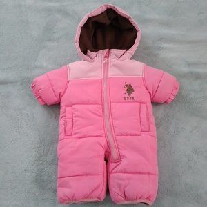 U.S. Polo ASSN Fleece Hooded Winter Baby Jumpsuit Size 3-6 Months